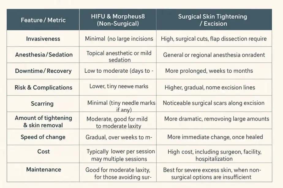 Table showing benefits of Lipo Freeze 2 U Greater Manchester treatments for skin tightening following weight loss injections.