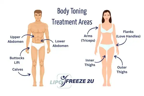 Graphic showing where you can have Body toning Treatment Greater Manchester on your body